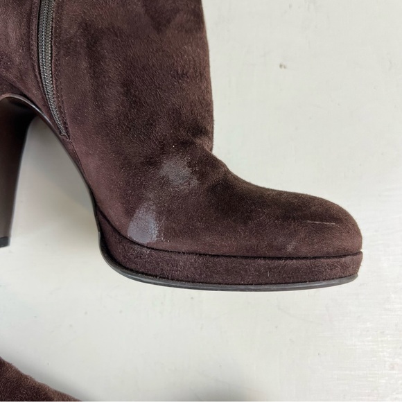 MIU MIU- Suede Booties Brown Heeled Designer Classic Leather Ankle - Picture 9 of 9